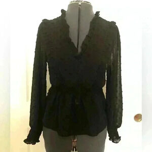 KAII Black sheer ruffle long sleeve blouse Women Small